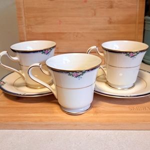 Mikasa Imperial Rose Footed Cups and Saucers 5pcs (3 cups 2 saucers) Fine China